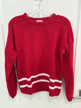 Vintage Y2K LL Bean Red White Stripe Cotton Fisherman Knit Sweater Size Medium